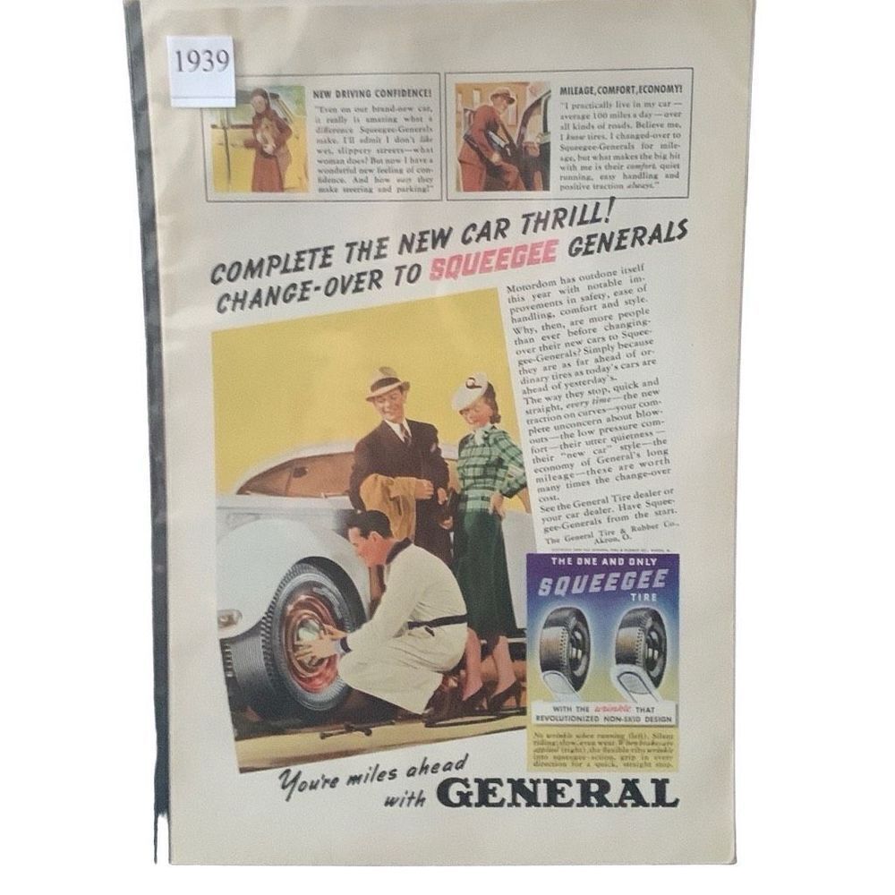 Vintage 1939 General Squeegee The New Car Thrill Ad Advertisement